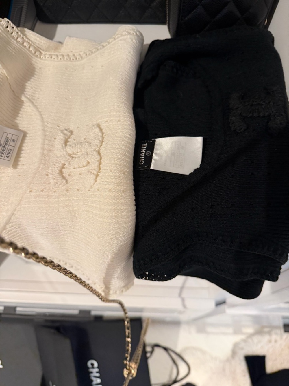 2-Authentic Chanel Black & Crème Sleeveless Tanks with Signature CC Patch 38/40